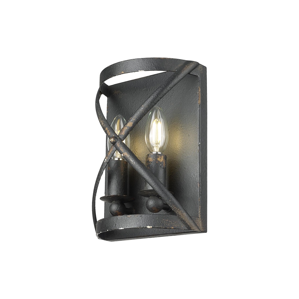 Golden Lighting Alcott 2-light Wall Sconce in Antique Black Iron